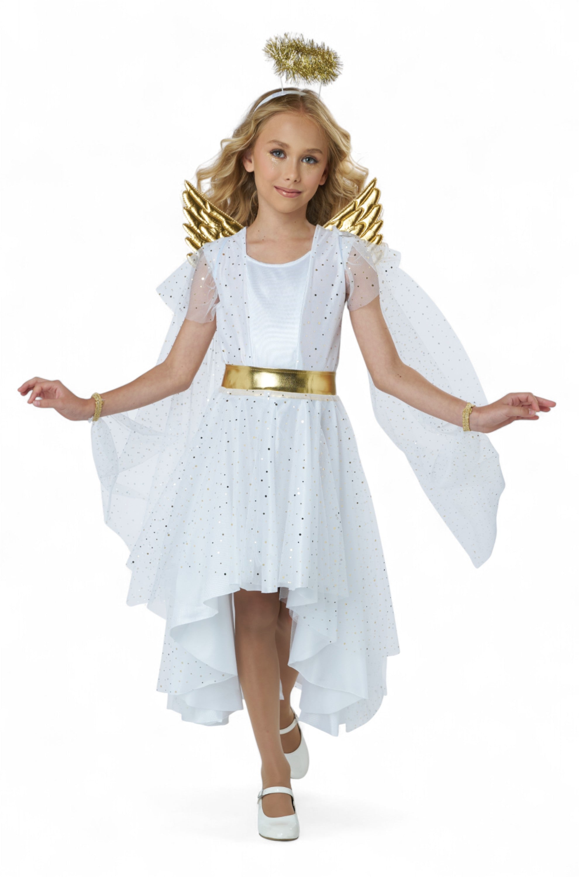 angel costume white dress Christmas Fancy-Dress for Women with Long Gown, Adult Size M and celestial charm Guardian Angel Costume Dress for