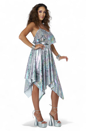 Silver Mirrorball 70's Disco Dress Adult Costume