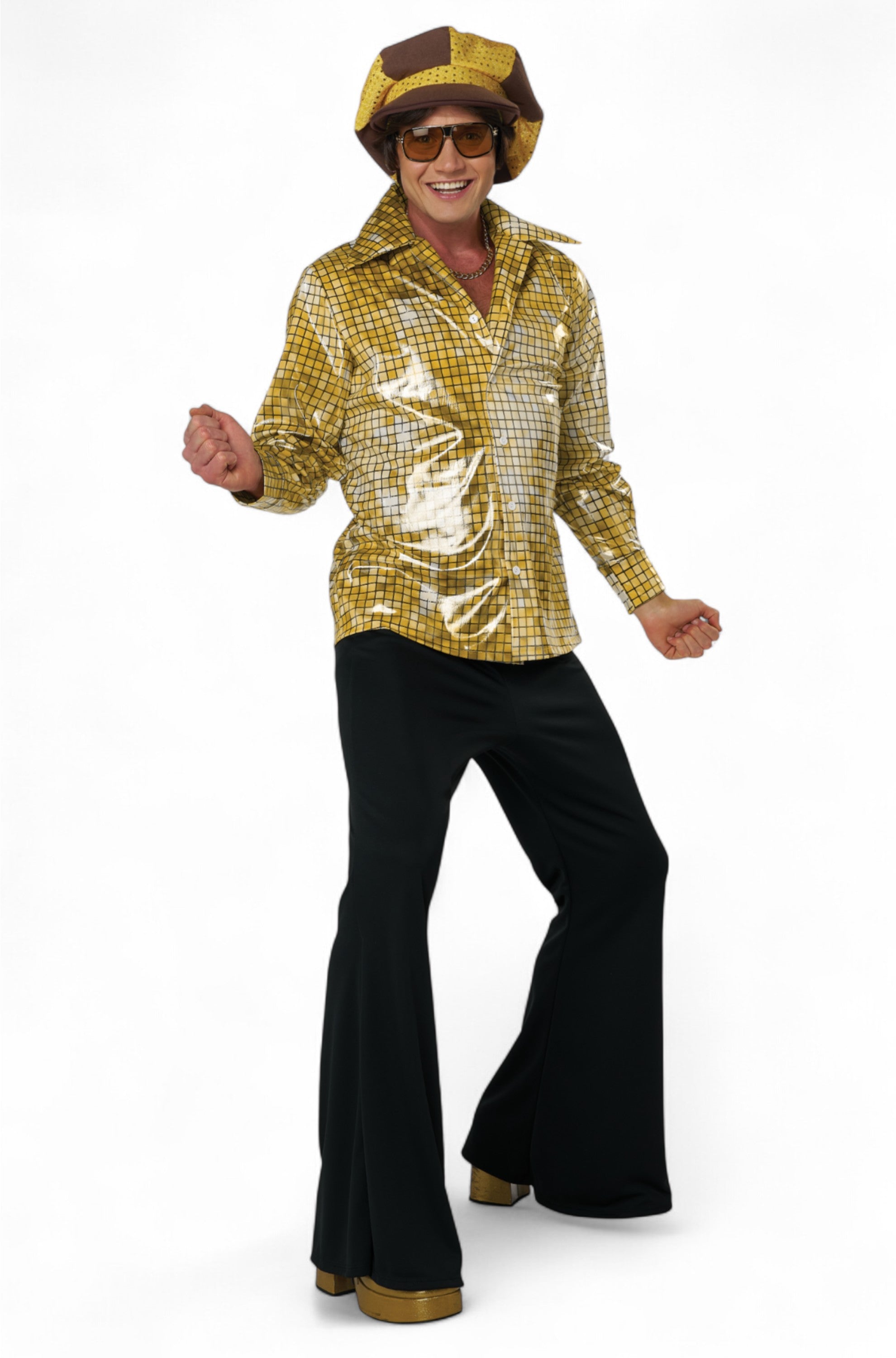 Gold Mirrorball Disco Shirt and Hat Adult Kit