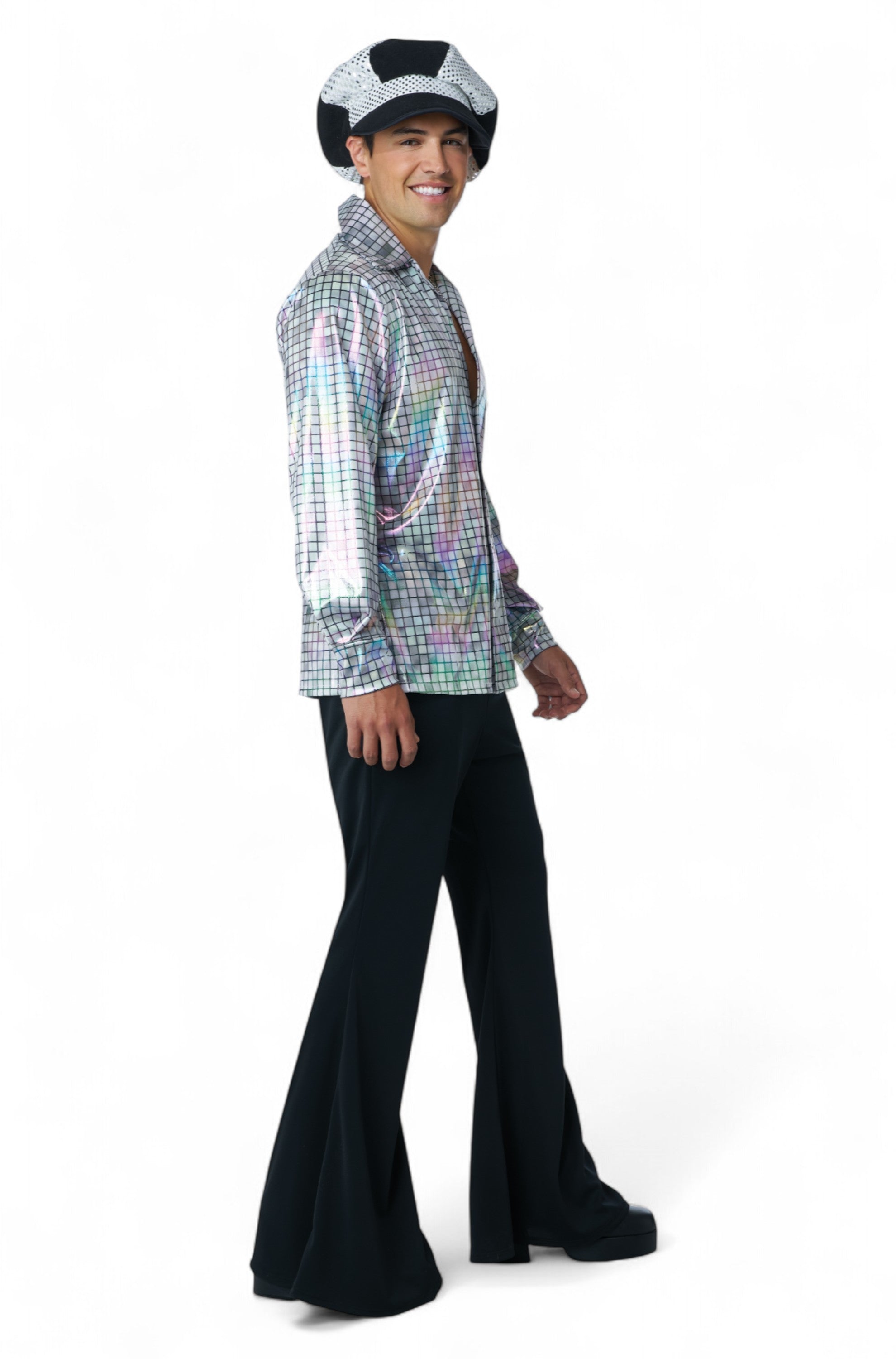 Silver Mirrorball Disco Shirt and Hat Adult Kit