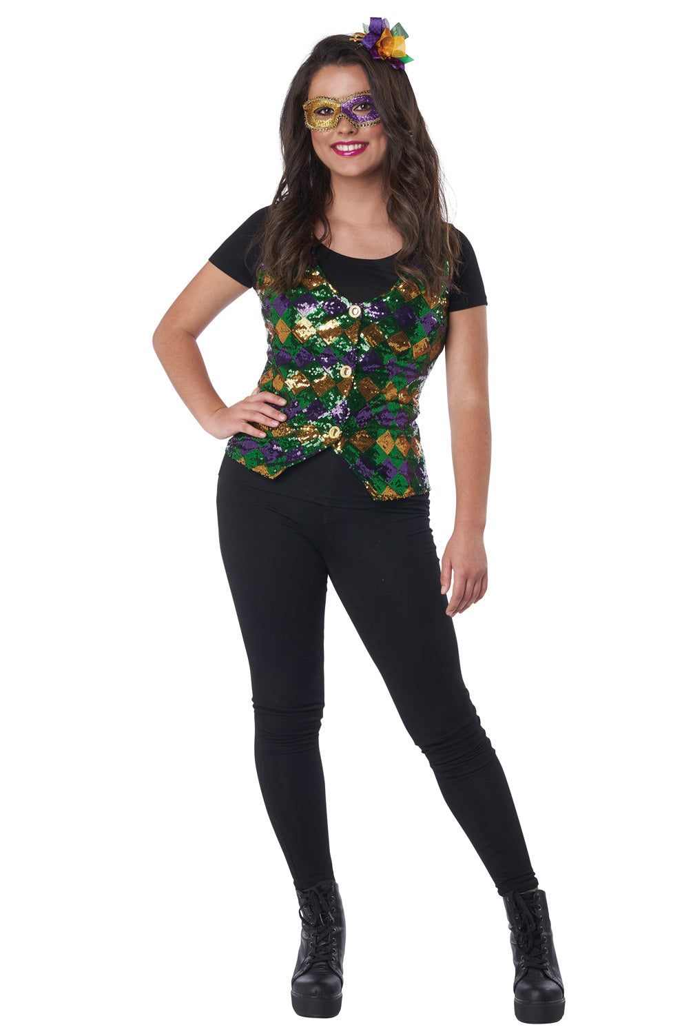 Women's Sequin Carnival Vest Set Adult Costume Kit