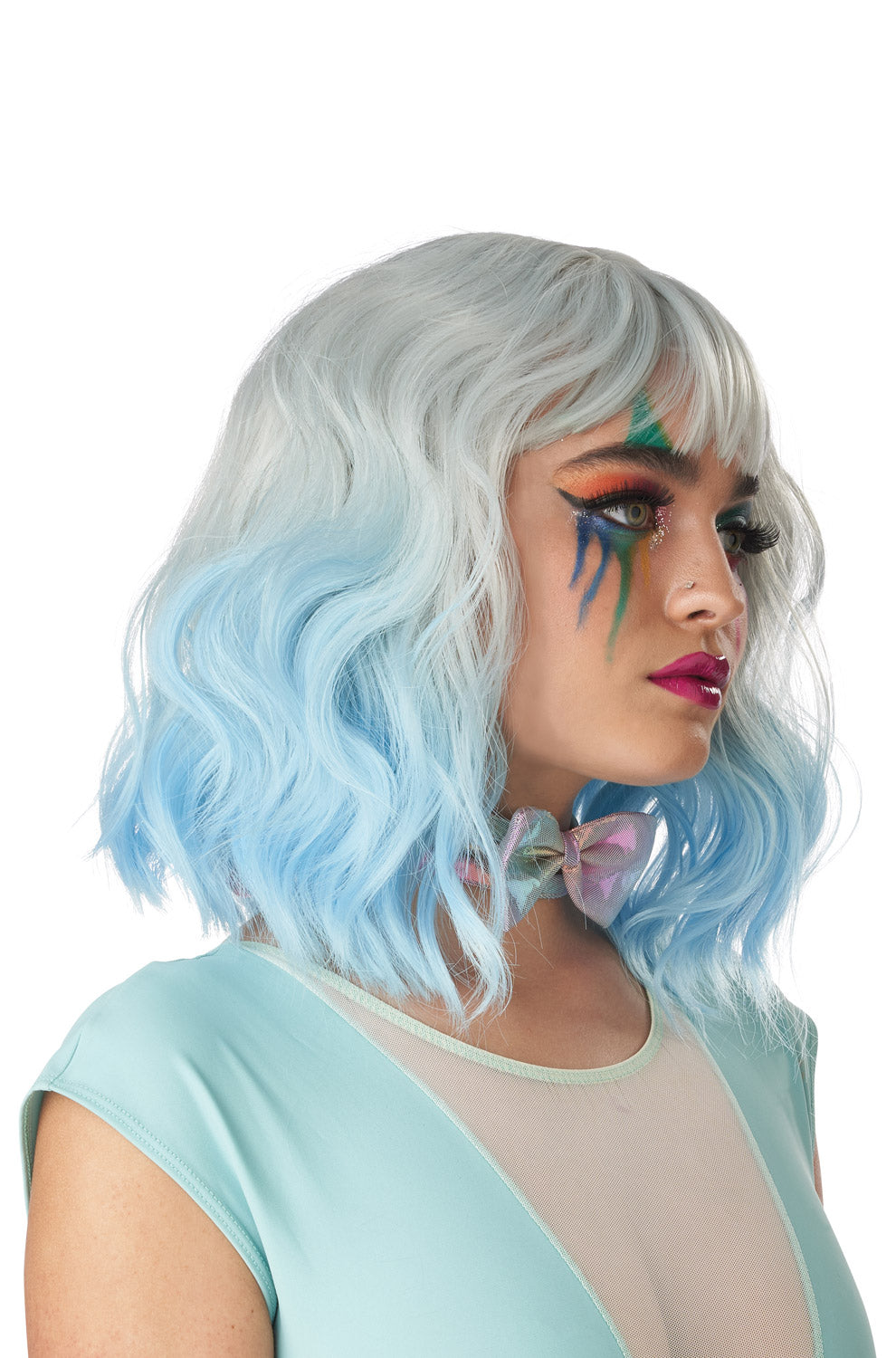 Pastel Textured Long Bob Adult Wig (Gray/Blue)