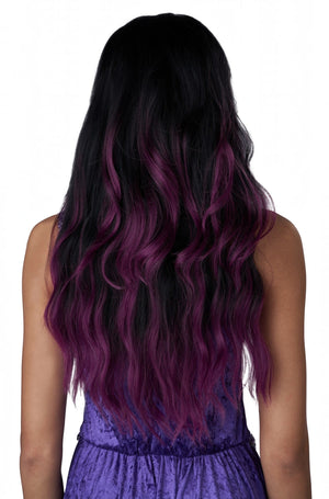 Enchanting Long Waves Adult Wig (Black/Purple)