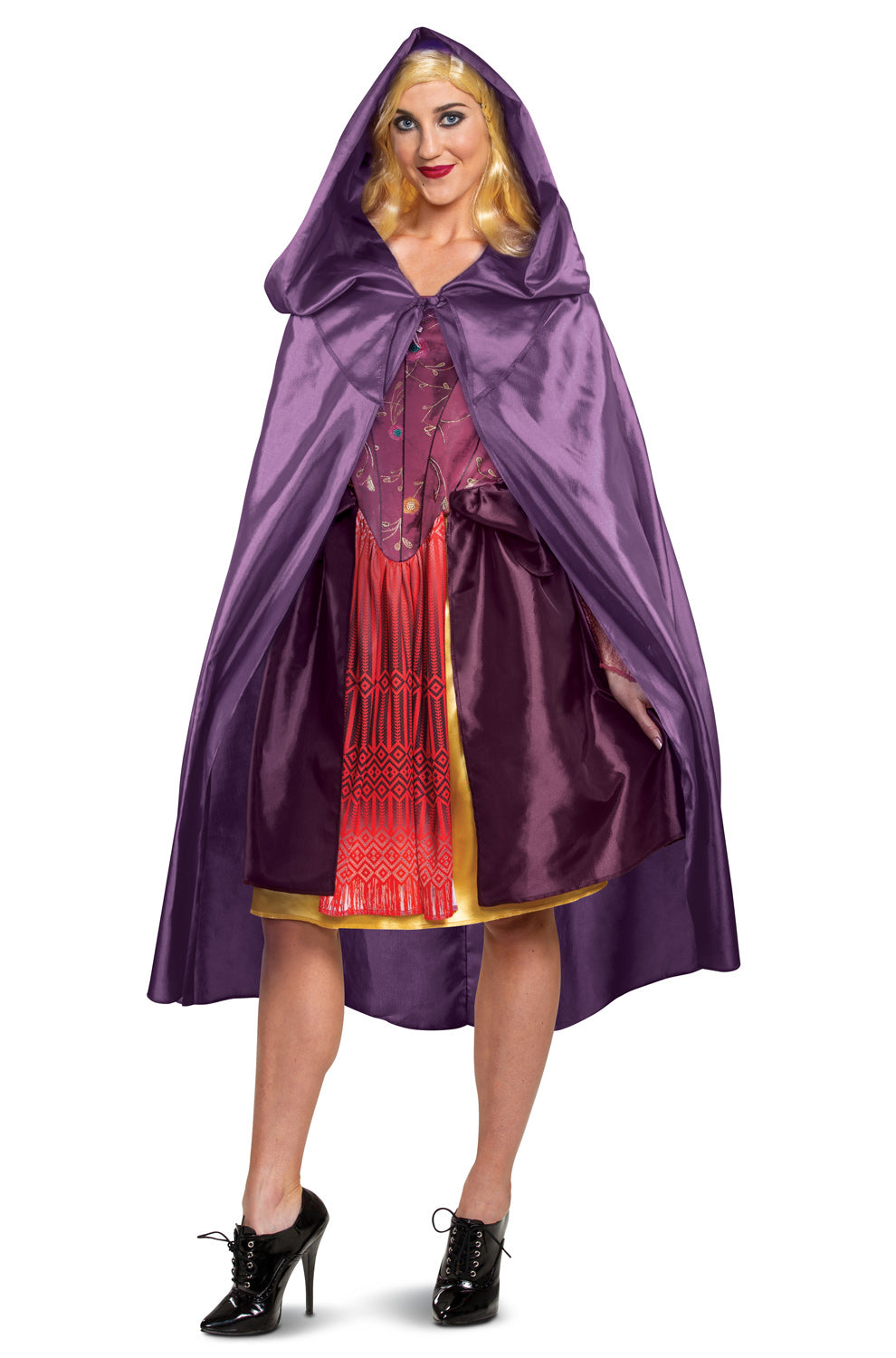 sarah sanderson dress Adult Classic Cape The gold satin underskirt Royal Blue Mojito Print Size:2 / One Size Neckline: Plunge