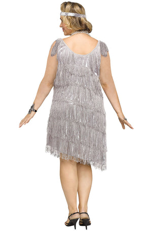 Shimmery Flapper Plus Size Costume (Silver)