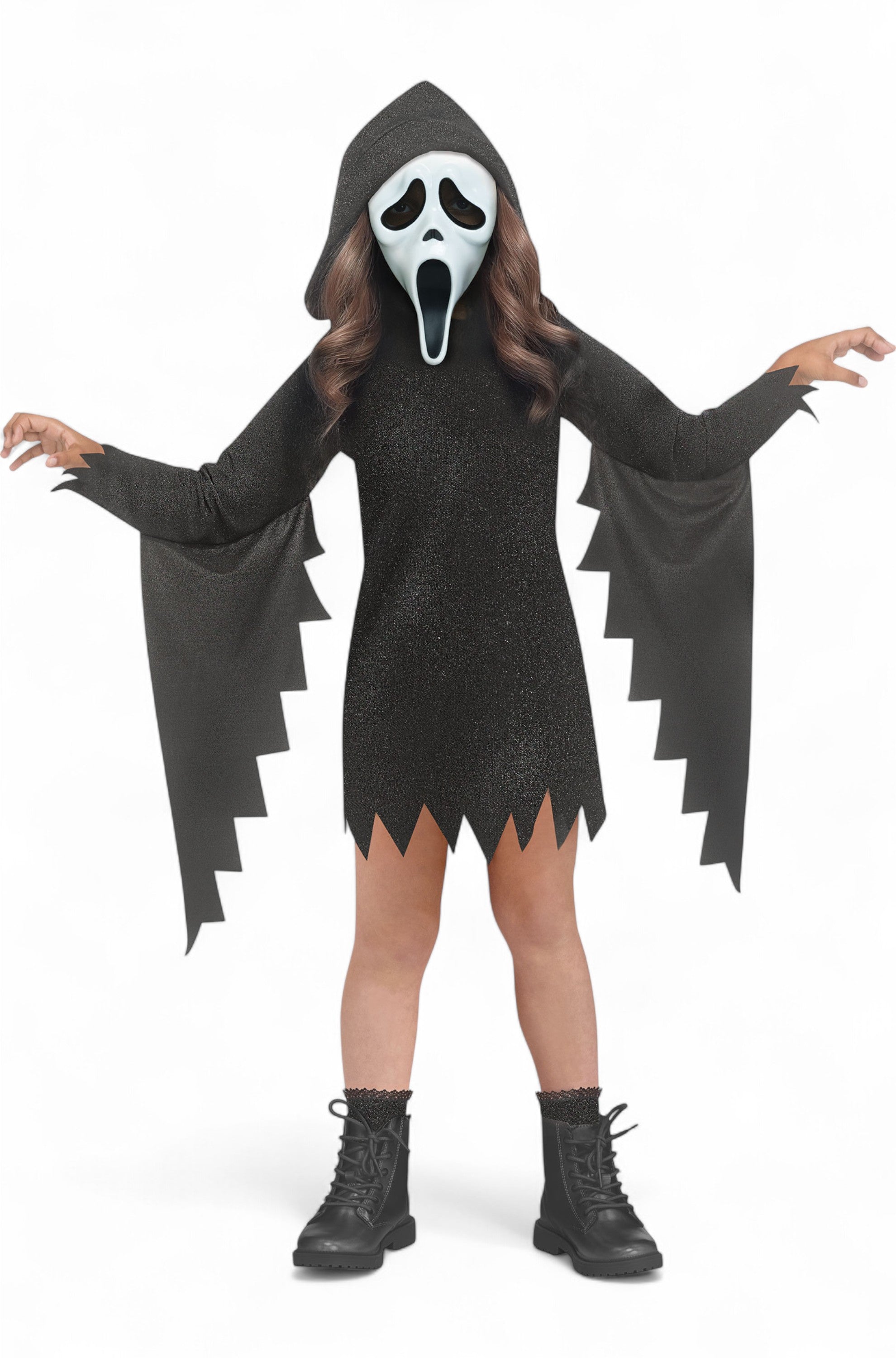 glitter ghost face dress Toddler Ghost Face Glitter Bling Hooded Dress Costume Large 3T-4T