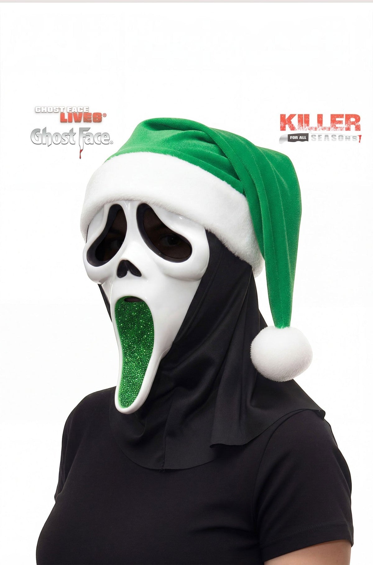 Ghost Face Glitter Santa Adult Mask (Green)