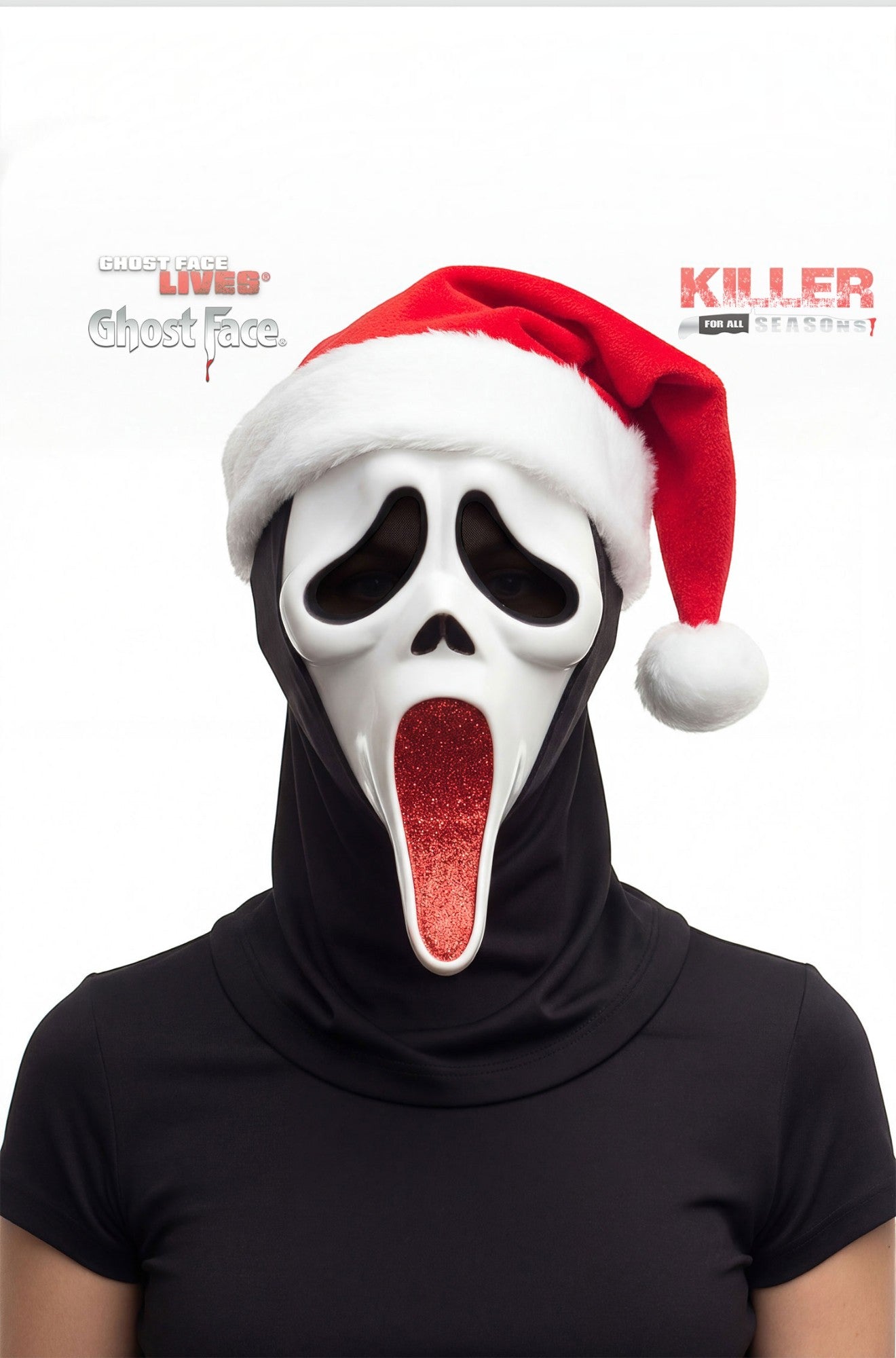 Ghost Face Glitter Santa Adult Mask (Red)
