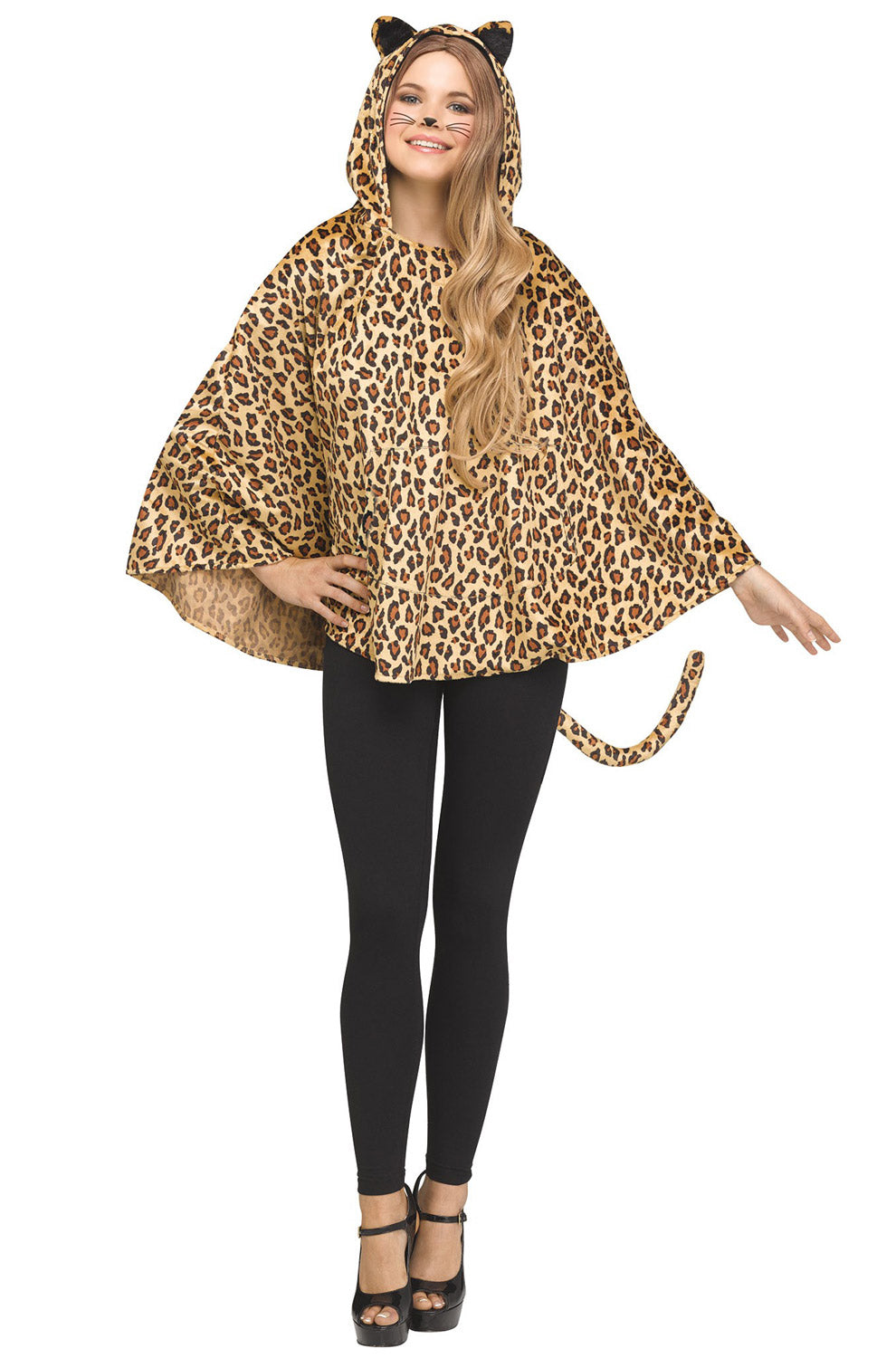 Leopard Hooded Poncho Adult Costume