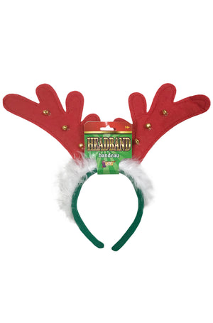 Green/Red Antlers with Bells Headband