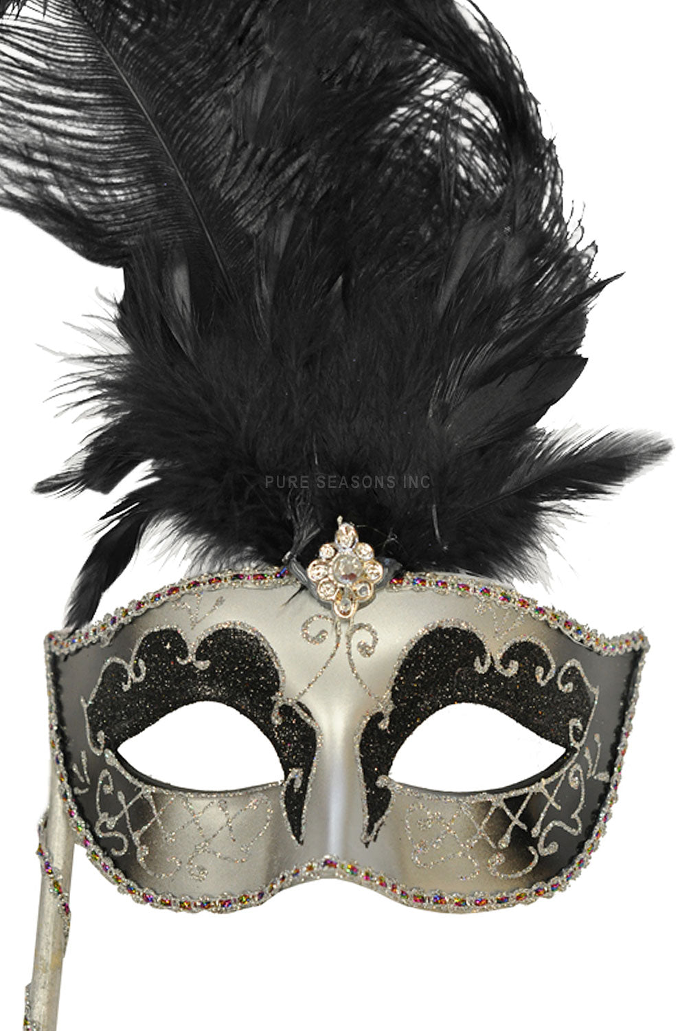 Colombina Vanity Fair Venetian Mask (Black/Silver)