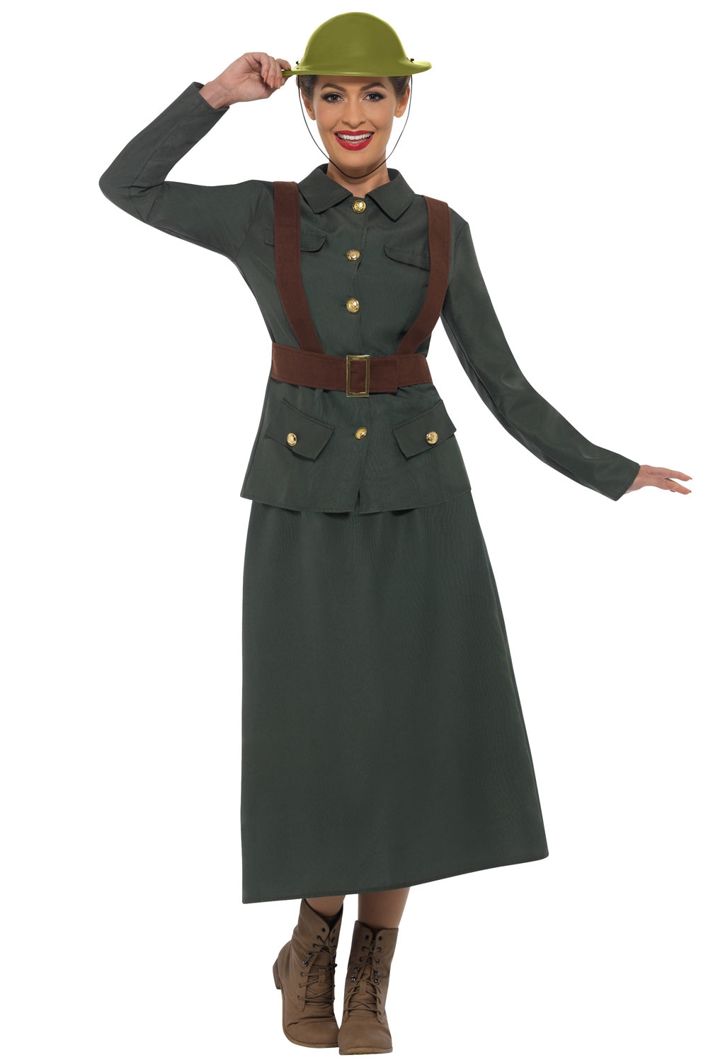 Smiffys 47537S Women WW2 Army Warden Lady Costume, Green As Shown S