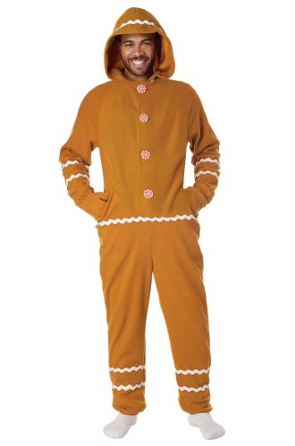 Gingerbread Fleece Jumpsuit Adult Costume