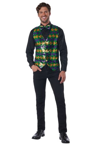 Men's Sequin Carnival Vest Set Adult Costume Kit