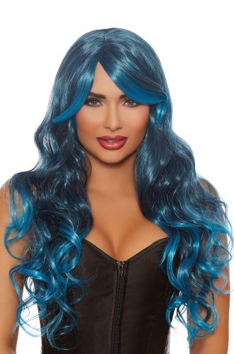 Long Wavy Ombre Layered Wig (Steel Blue/Bright Blue)