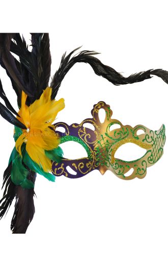 Flirty Feathers Mardi Gras Stick Mask (Purple)