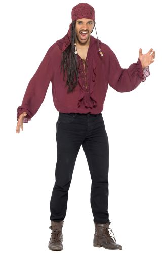 Pirate Shirt Adult Costume (Dark Red)