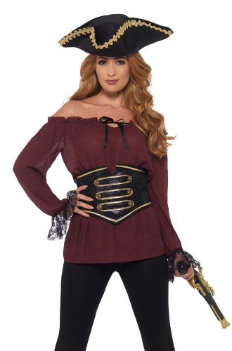 Deluxe Pirate Shirt Adult Costume (Burgundy)