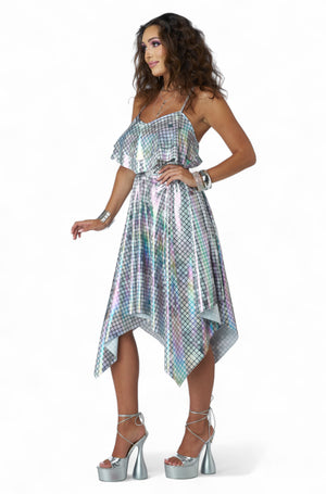 Silver Mirrorball 70's Disco Dress Adult Costume