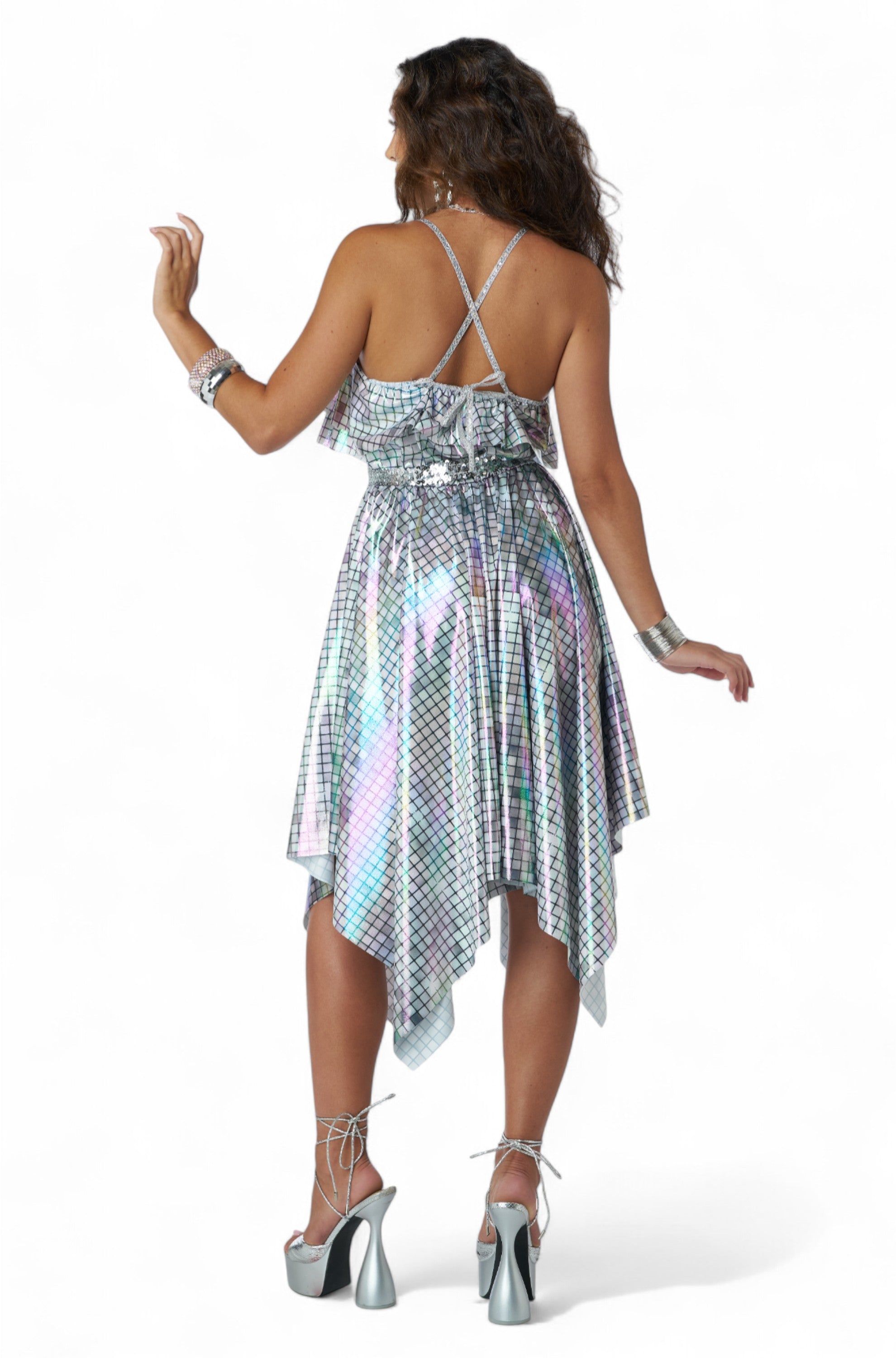 Silver Mirrorball 70's Disco Dress Adult Costume
