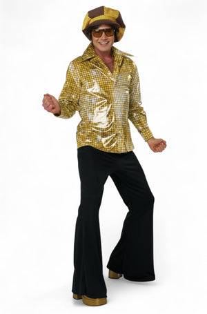 Gold Mirrorball Disco Shirt and Hat Adult Kit
