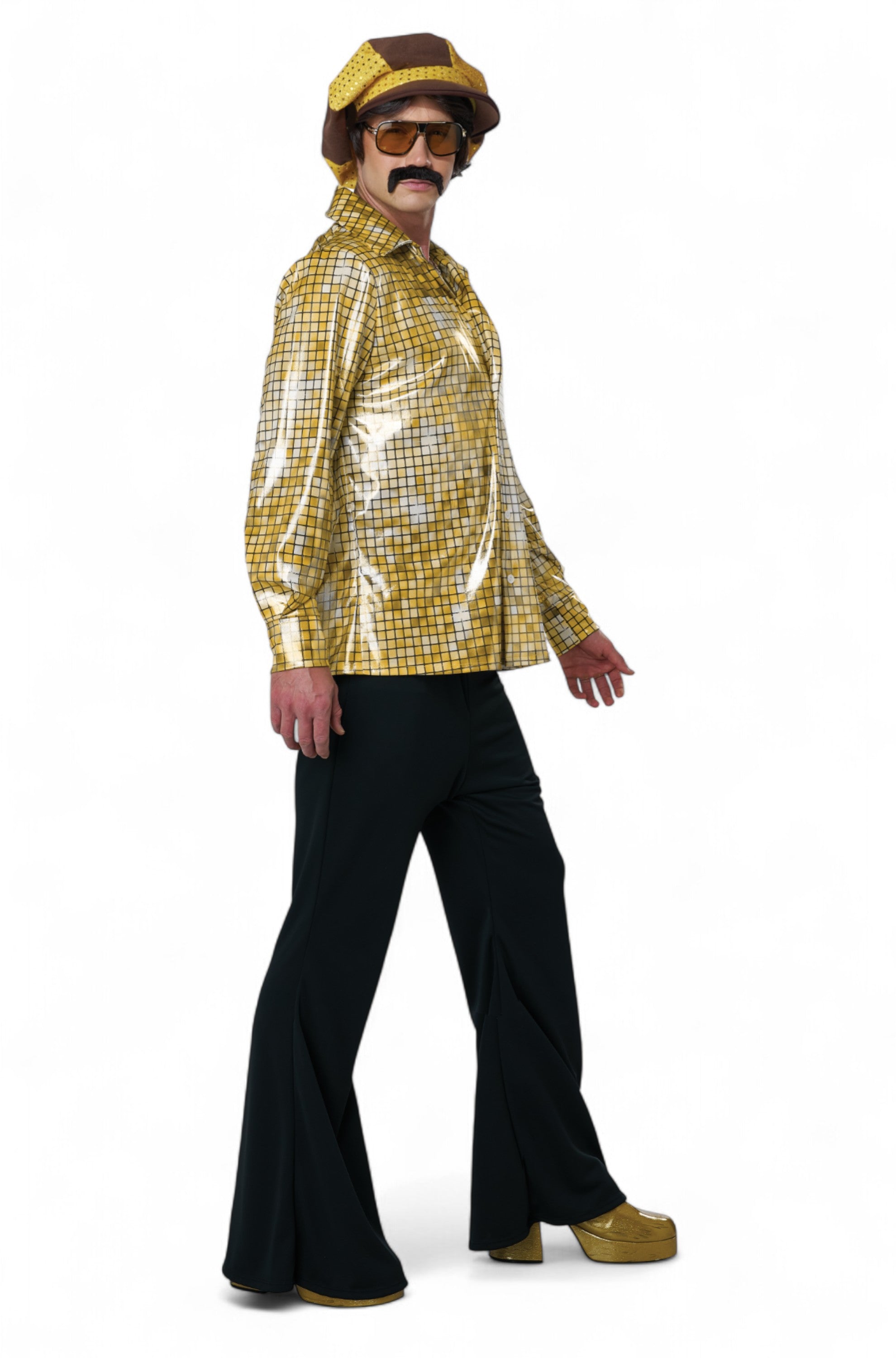 Gold Mirrorball Disco Shirt and Hat Adult Kit