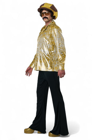 Gold Mirrorball Disco Shirt and Hat Adult Kit