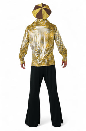 Gold Mirrorball Disco Shirt and Hat Adult Kit