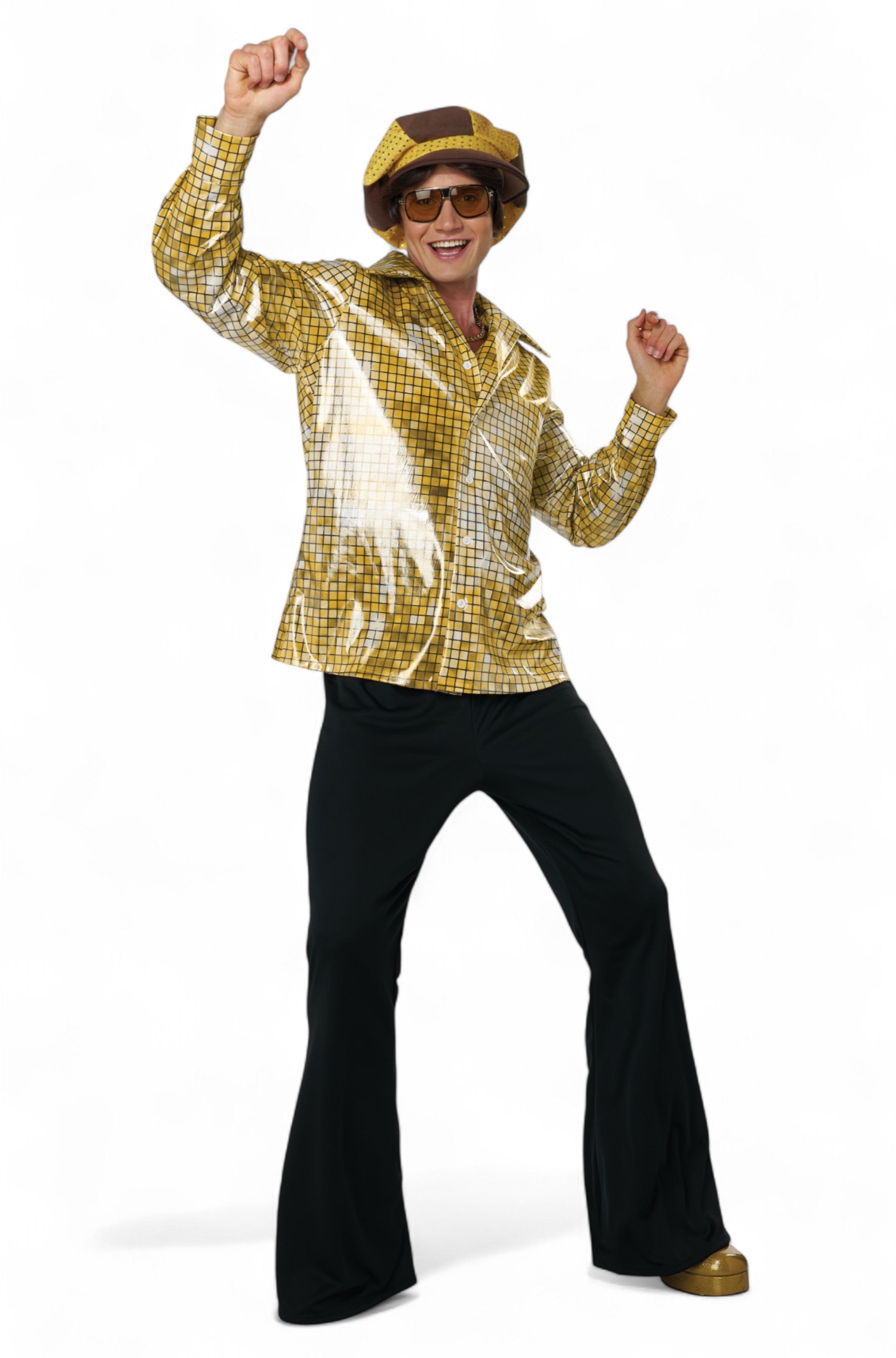 Gold Mirrorball Disco Shirt and Hat Adult Kit