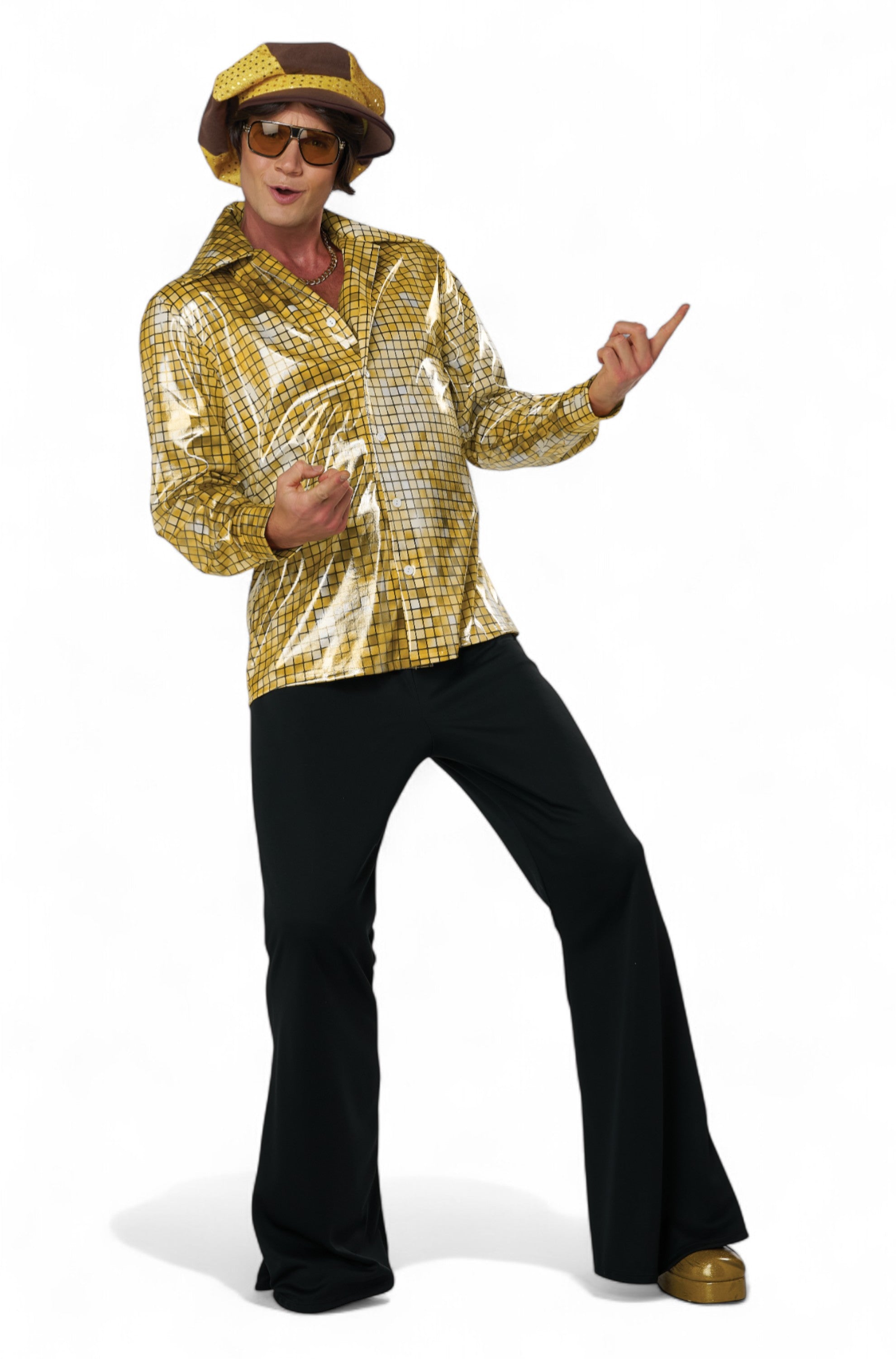 Gold Mirrorball Disco Shirt and Hat Adult Kit