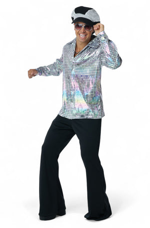 Silver Mirrorball Disco Shirt and Hat Adult Kit