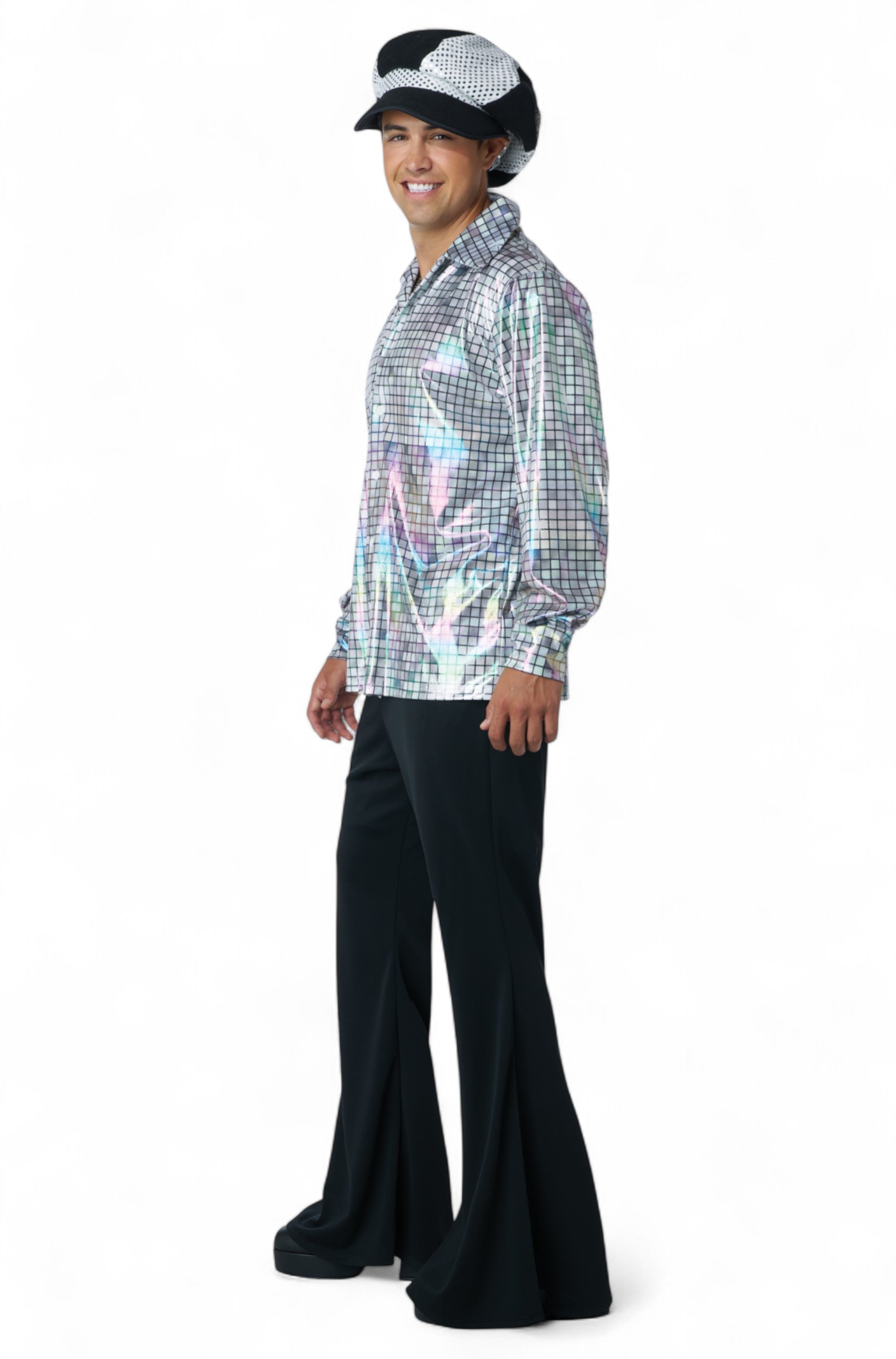 Silver Mirrorball Disco Shirt and Hat Adult Kit