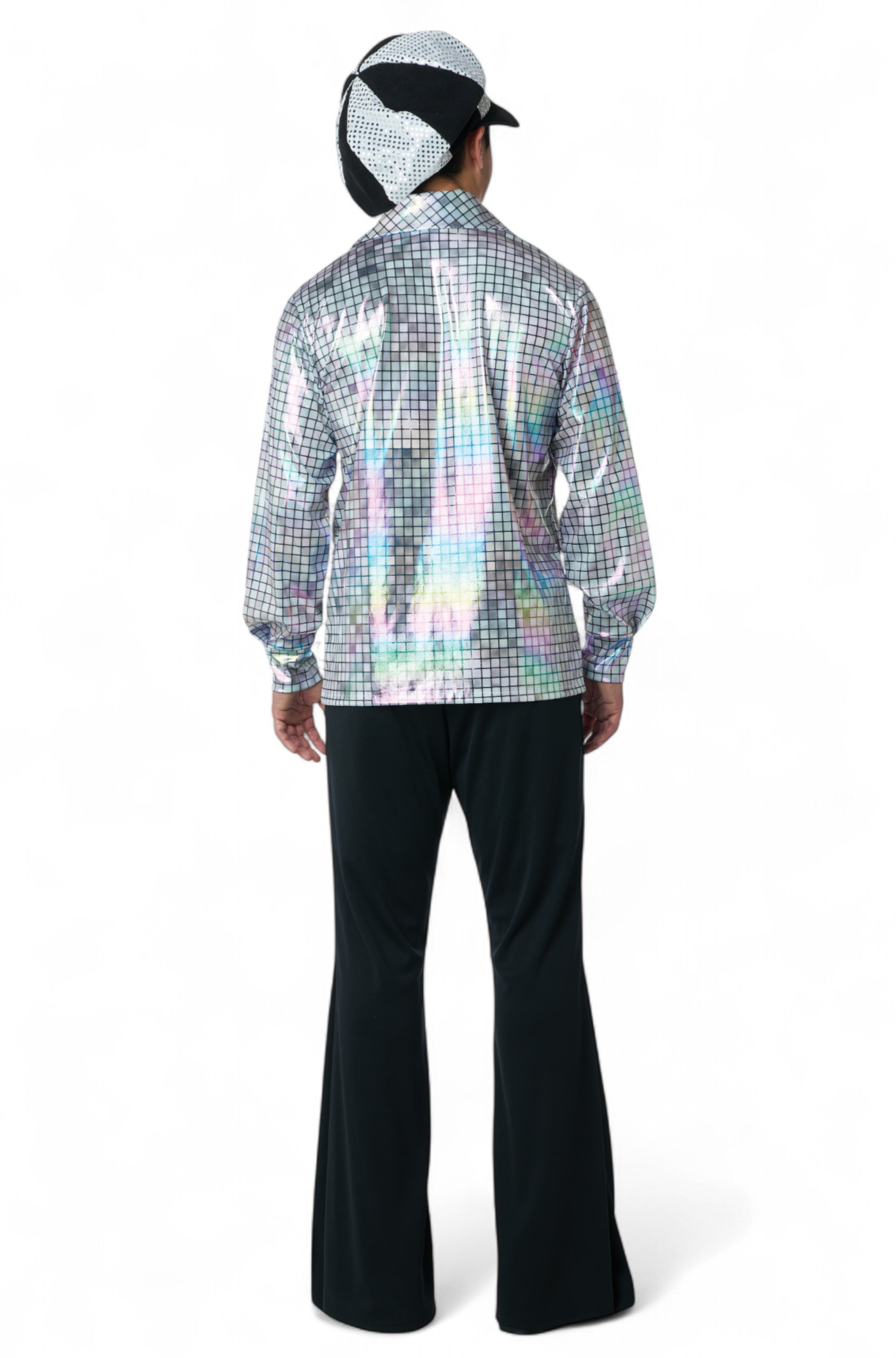 Silver Mirrorball Disco Shirt and Hat Adult Kit