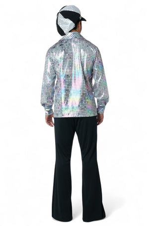 Silver Mirrorball Disco Shirt and Hat Adult Kit