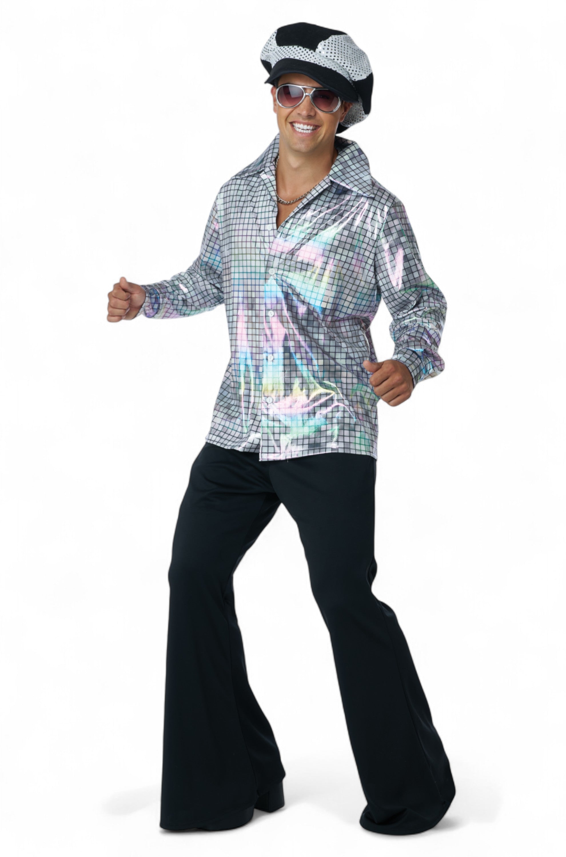 Silver Mirrorball Disco Shirt and Hat Adult Kit