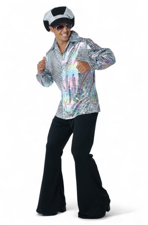 Silver Mirrorball Disco Shirt and Hat Adult Kit