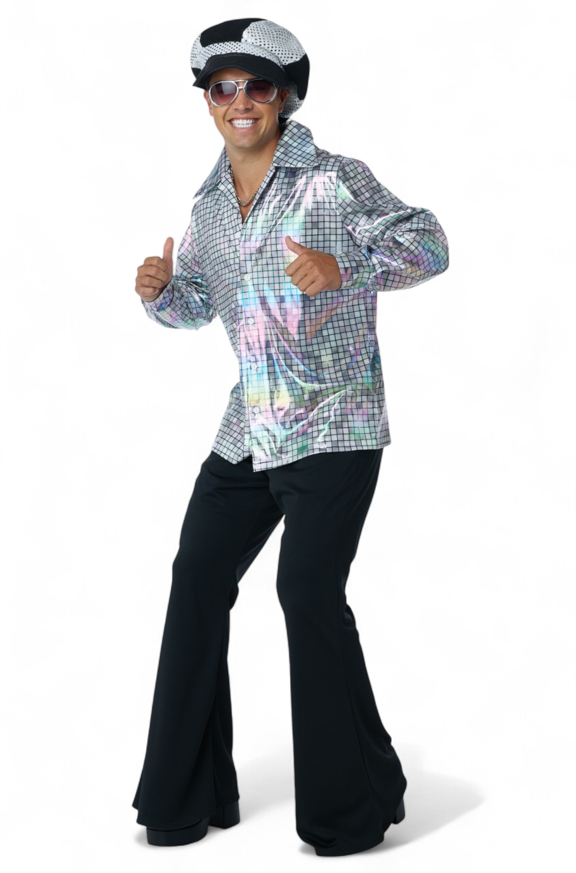 Silver Mirrorball Disco Shirt and Hat Adult Kit