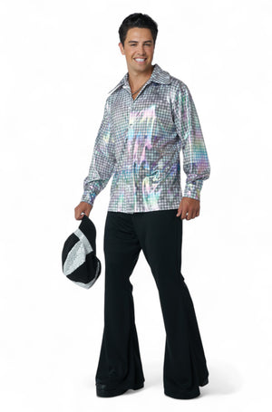 Silver Mirrorball Disco Shirt and Hat Adult Kit