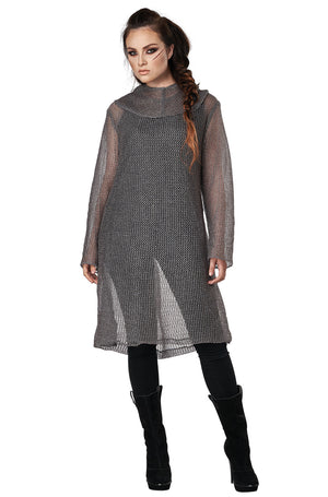 Metallic Knit Chainmail Tunic and Cowl Adult Costume