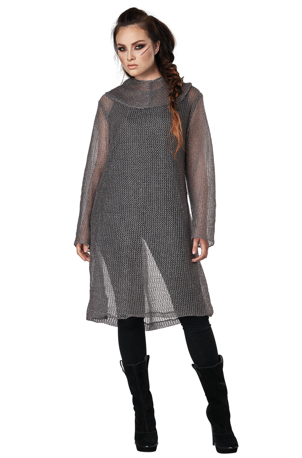 Metallic Knit Chainmail Tunic and Cowl Adult Costume