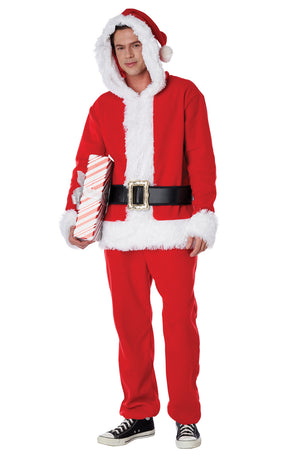 Santa Fleece Jumpsuit Adult Costume