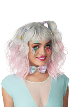 Pastel Textured Long Bob Adult Wig (Gray/Pink)