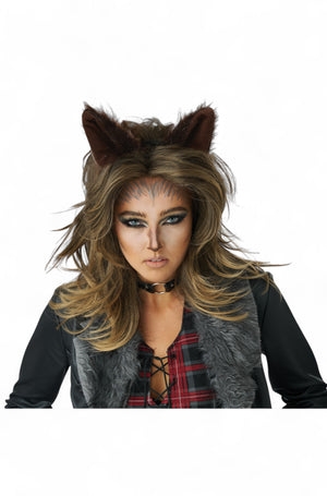 Lady Werewolf Adult Wig & Ears Set (Brown)