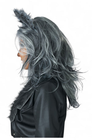 Lady Werewolf Adult Wig & Ears Set (Grey)