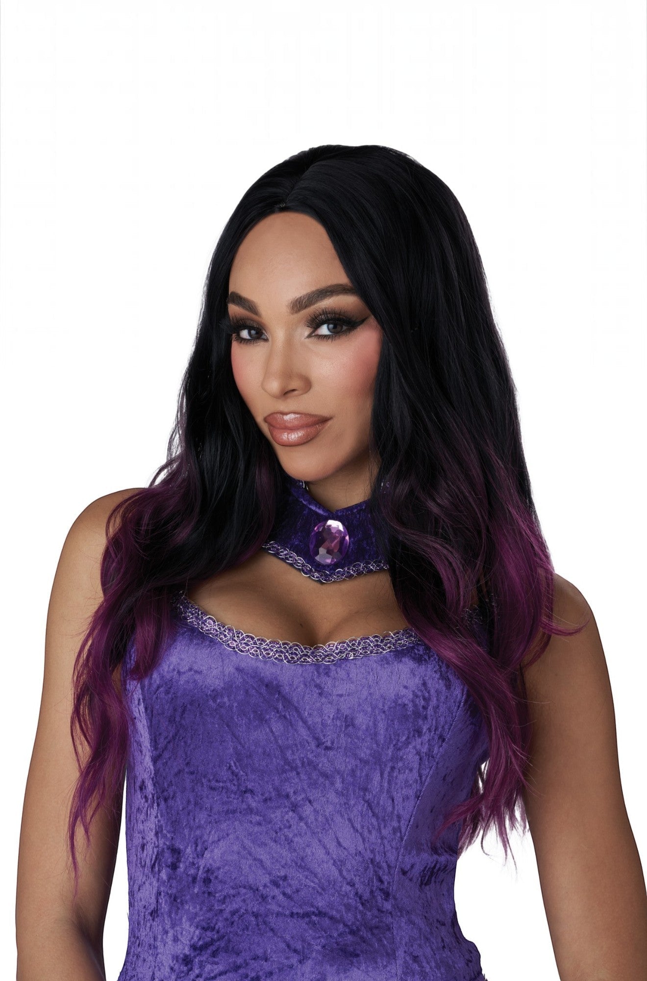 Enchanting Long Waves Adult Wig (Black/Purple)