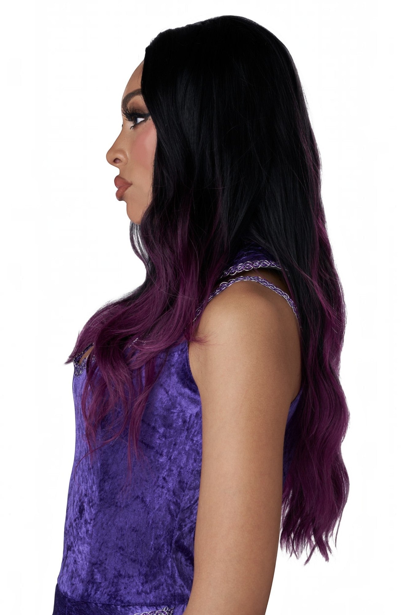 Enchanting Long Waves Adult Wig (Black/Purple)