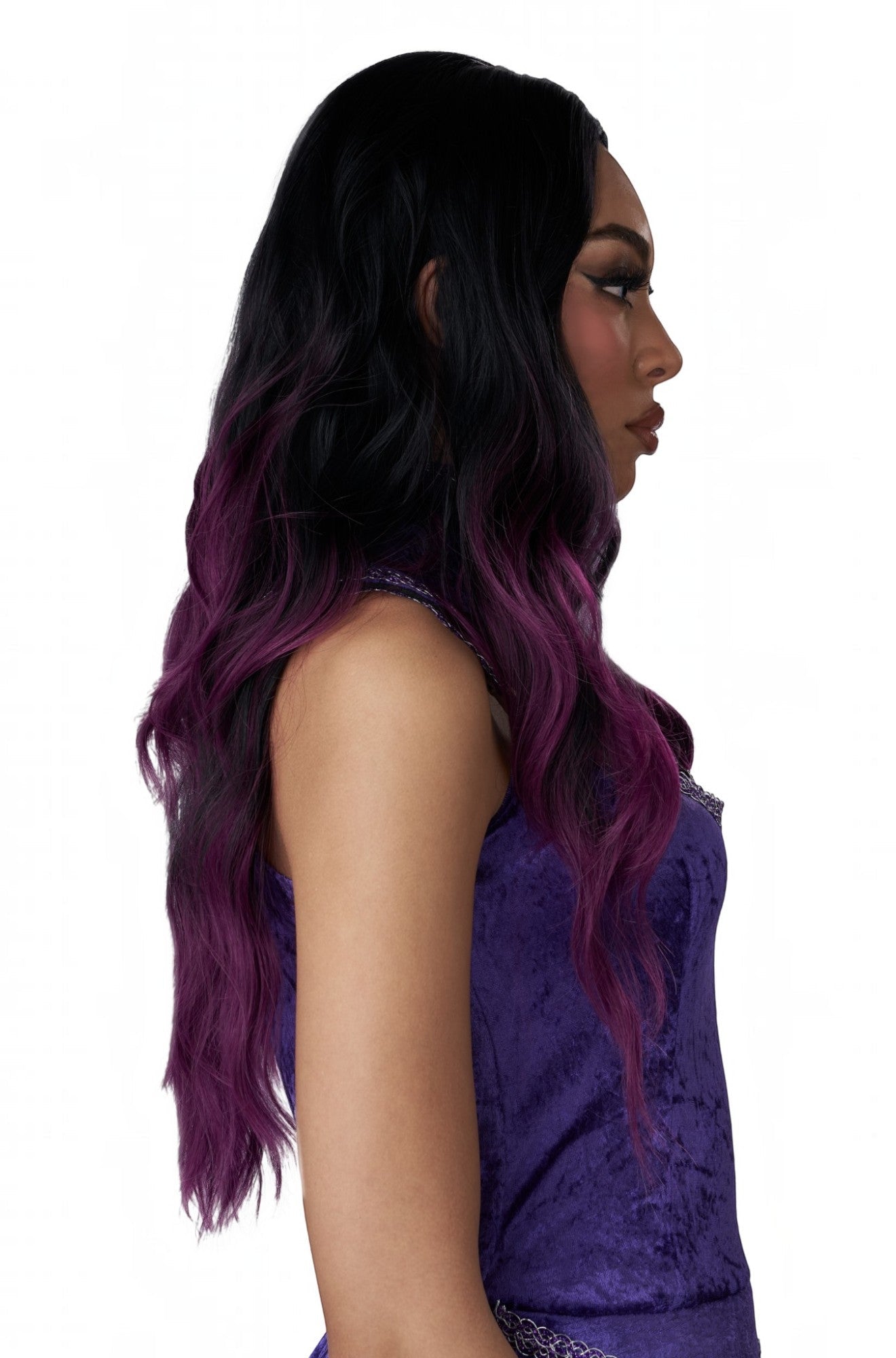 Enchanting Long Waves Adult Wig (Black/Purple)
