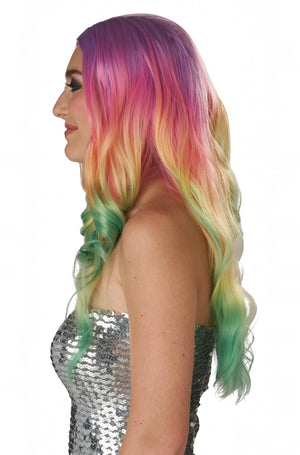 Enchanting Long Waves Adult Wig (Rainbow)