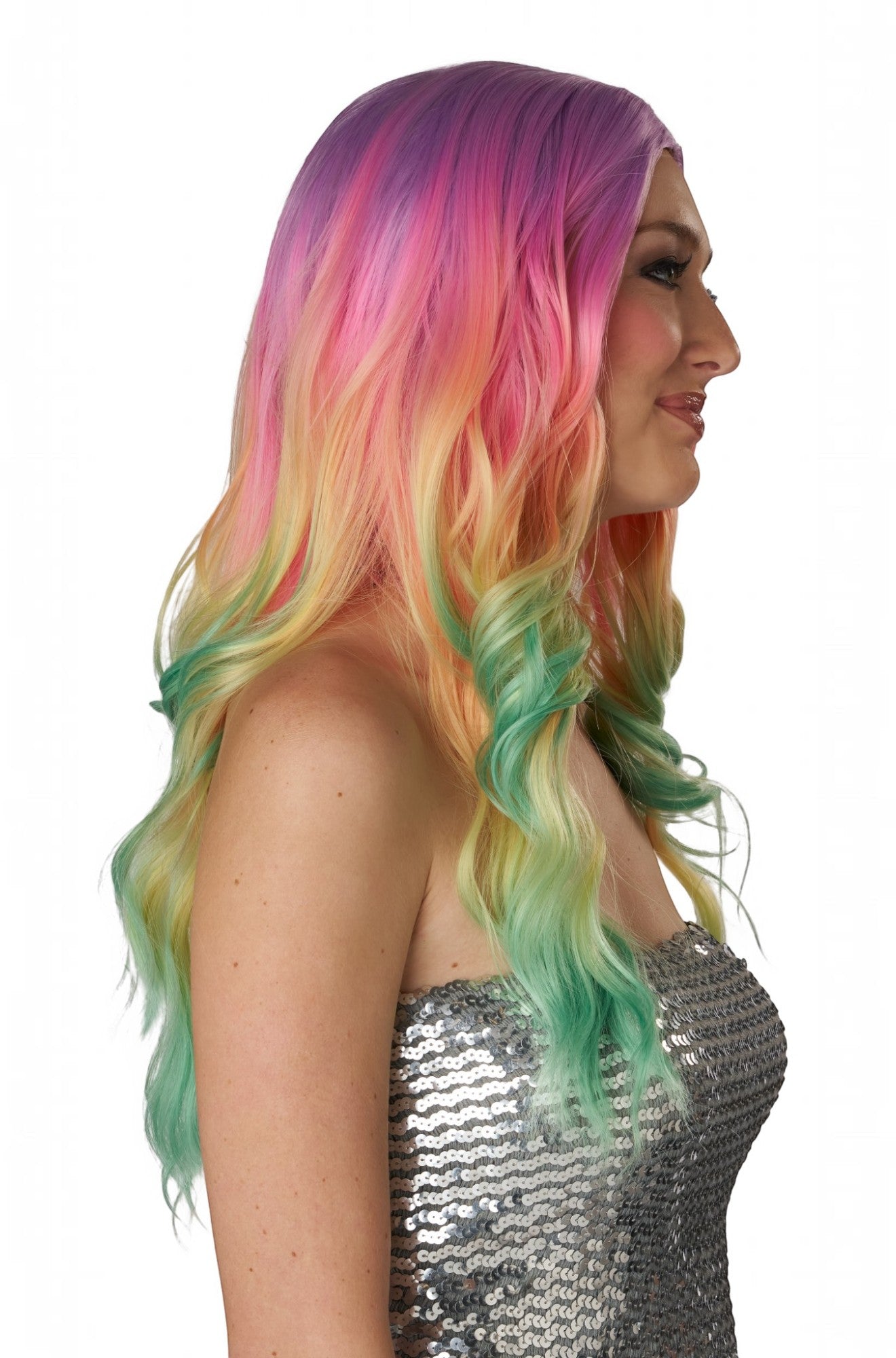 Enchanting Long Waves Adult Wig (Rainbow)