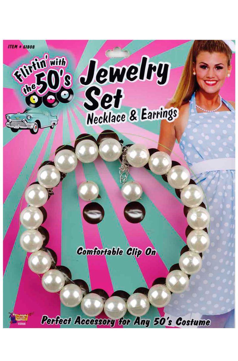 50's Pearl Necklace and Earrings Set